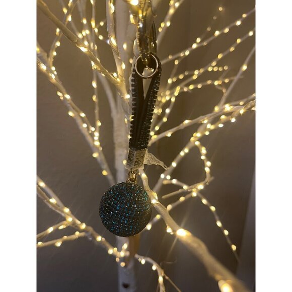Sparkly Blue Rhinestone Keychain With Gold Ring & Black Strap - Picture 3 of 5